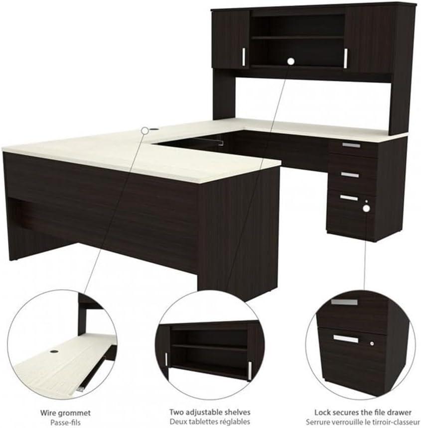 Bestar Ridgeley U Shaped Desk in Dark Chocolate & White Chocolate