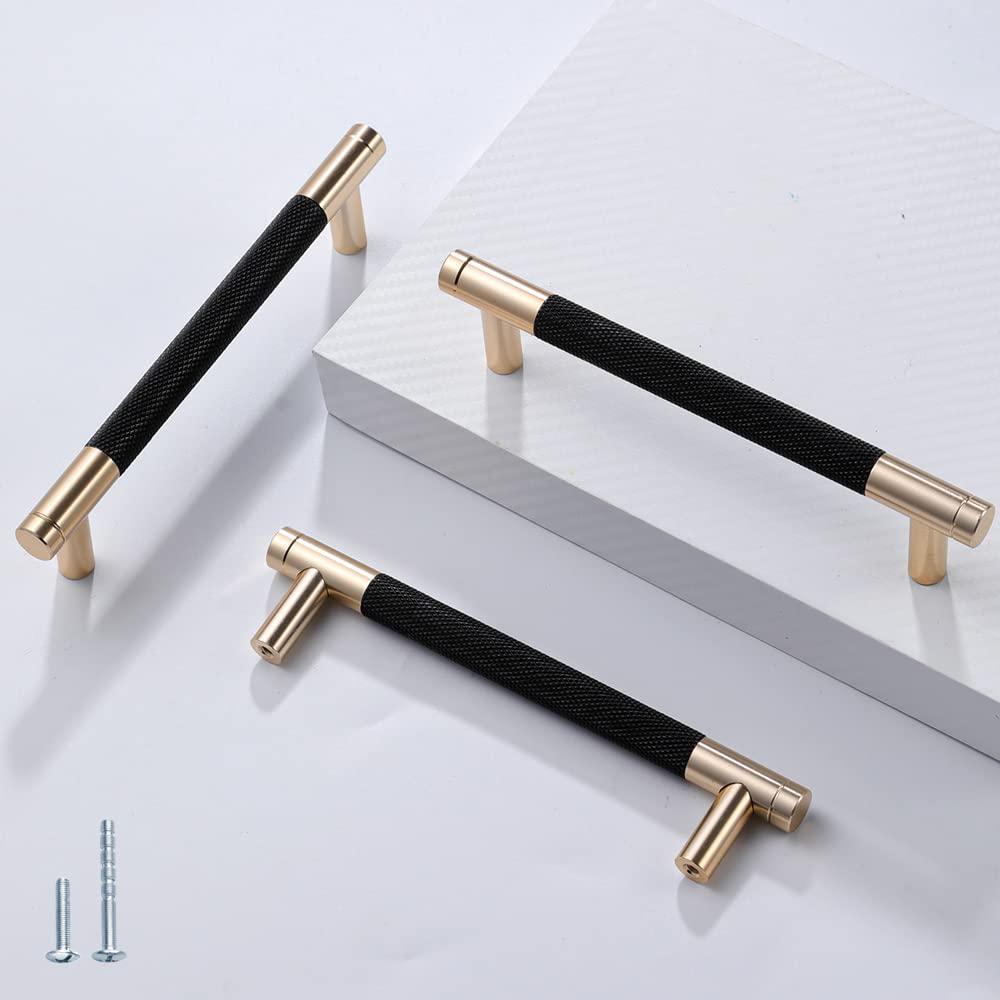 12 Pack 5 Inch 128 mm Barrel Cabinet Pulls Gold and Black Cupboard Aluminum Handles Drawer Pull Cabinet Handles