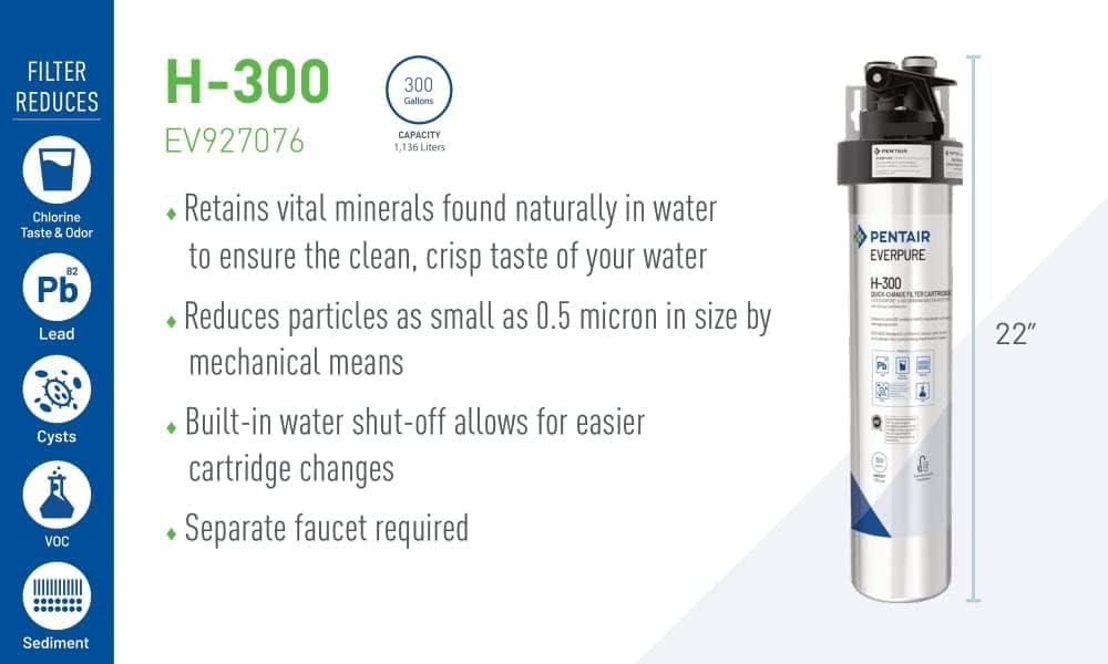Pentair Everpure H-300 Stainless Steel Under Sink Water Filtration System