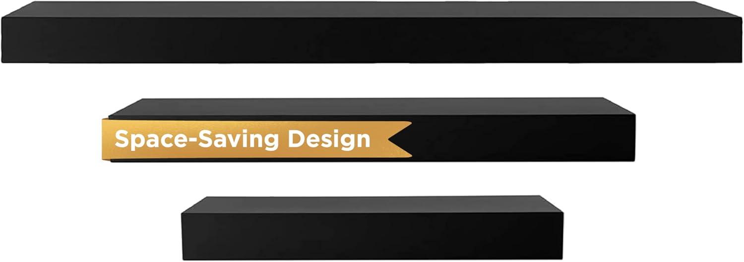 Kiera Grace (Set of 3) 12",16" and 24" Floating Shelves Black: MDF Wall Mount, Traditional Decor, Includes Hardware