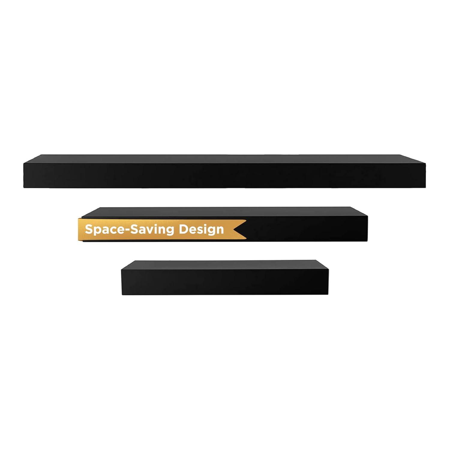 Kiera Grace (Set of 3) 12",16" and 24" Floating Shelves Black: MDF Wall Mount, Traditional Decor, Includes Hardware