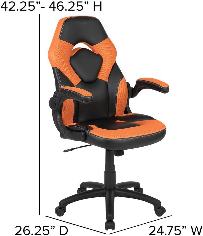 Black Nylon High-Back Ergonomic Gaming Chair with Flip-Up Arms