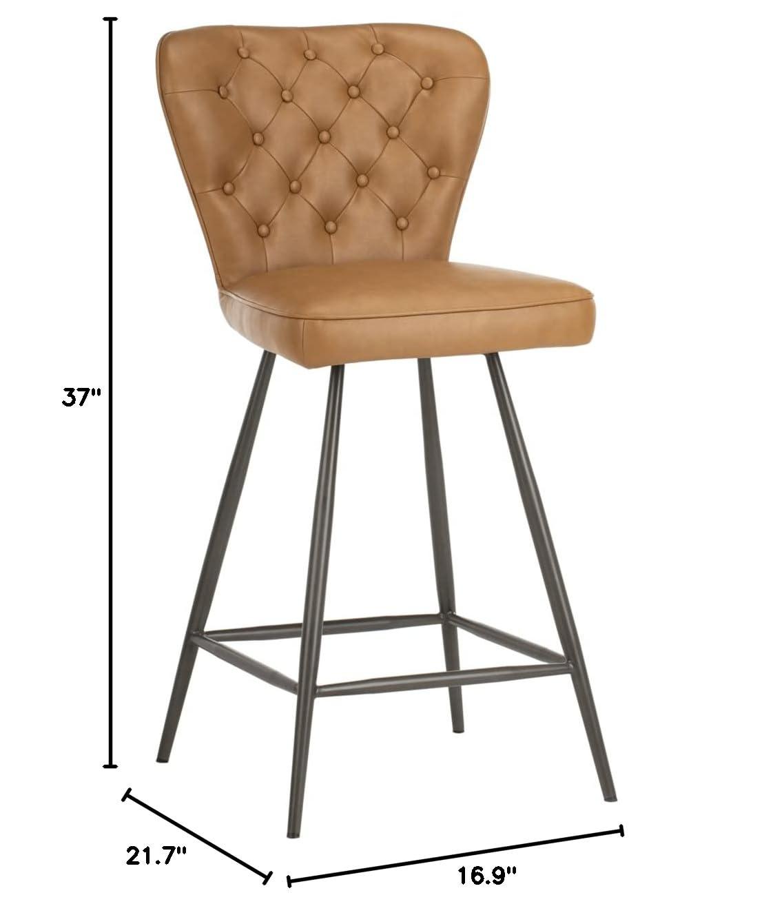 Ashby 26"H Mid-Century Modern Leather Tufted Swivel Counter Stool (Set of 2) - FOX1702 - Camel - Safavieh Couture