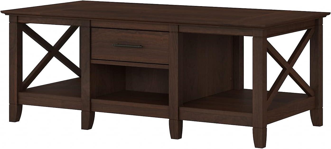 Brown Rectangular Wood and Metal Coffee Table with Storage