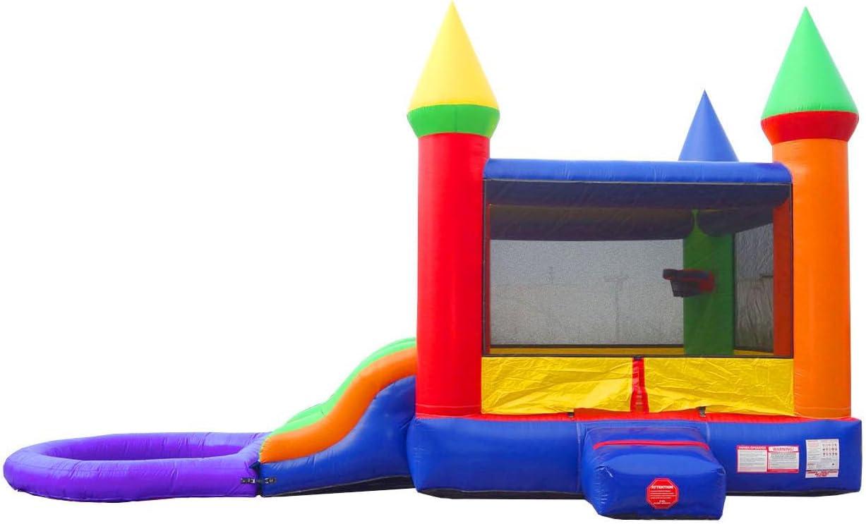 Pogo Bounce House Crossover Bounce House with Water Slide, Modular Rainbow Dual Slide with Splash Pool