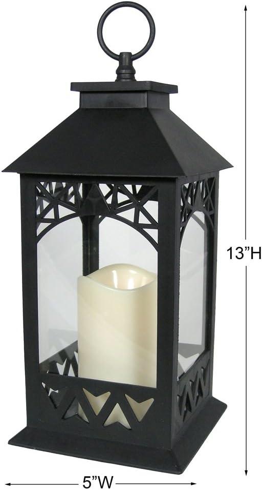 Black Lighted LED Lanterns with Lattice Design - Pillar Candle with 4 Hour Timer Included - Remote Control - Hanging or Sitting Decoration - Set of 2 - 13" H - 9605-2