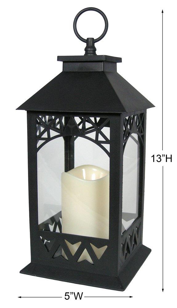 Black Lighted LED Lanterns with Lattice Design - Pillar Candle with 4 Hour Timer Included - Remote Control - Hanging or Sitting Decoration - Set of 2 - 13" H - 9605-2