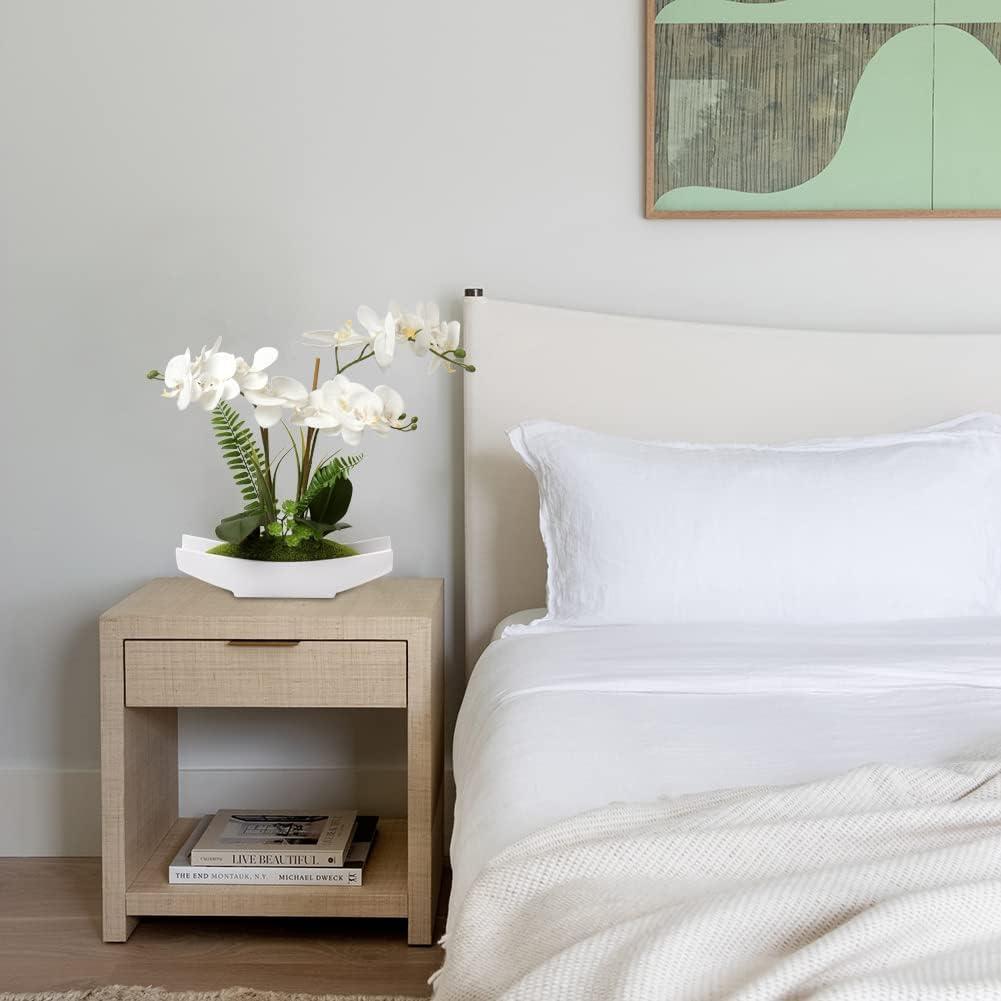 15" Artificial Orchid Flowers Phalaenopsis Flower Arrangements in Silver Vase Wedding Party Home Decor