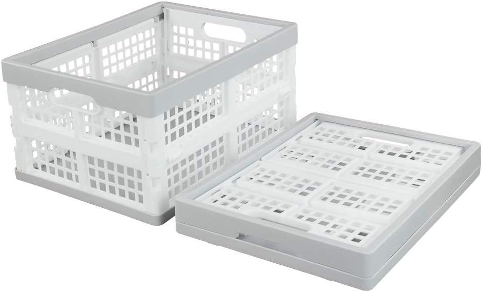 White and Gray Plastic Stackable Collapsible Storage Crate Set