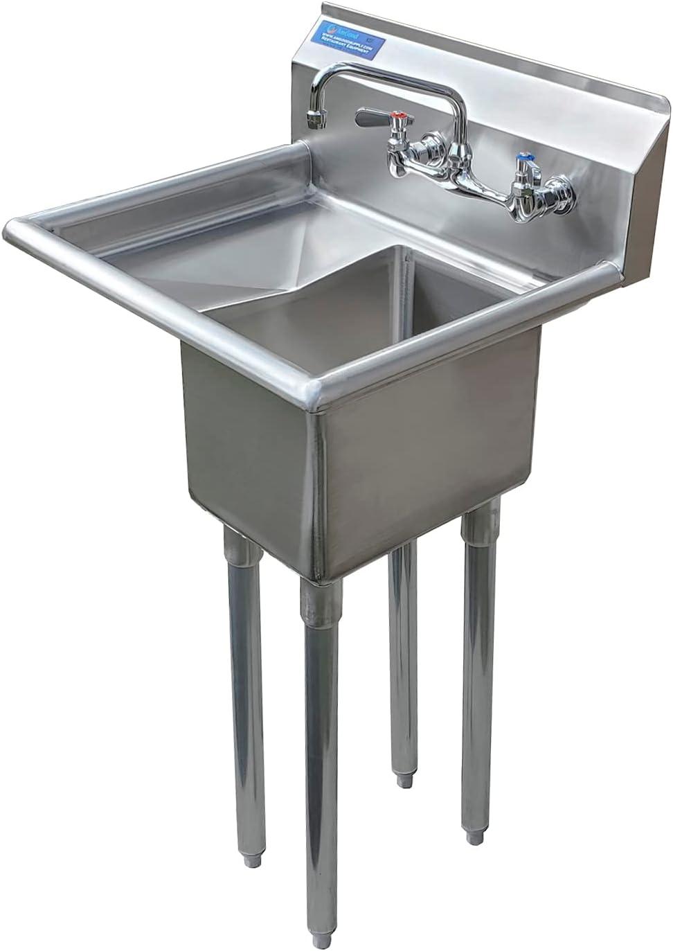 10″ x 14″ x 10″ with 10″ Left Drainboard with Faucet One Compartment Stainless Steel Commercial Kitchen Prep & Utility Sink | NSF