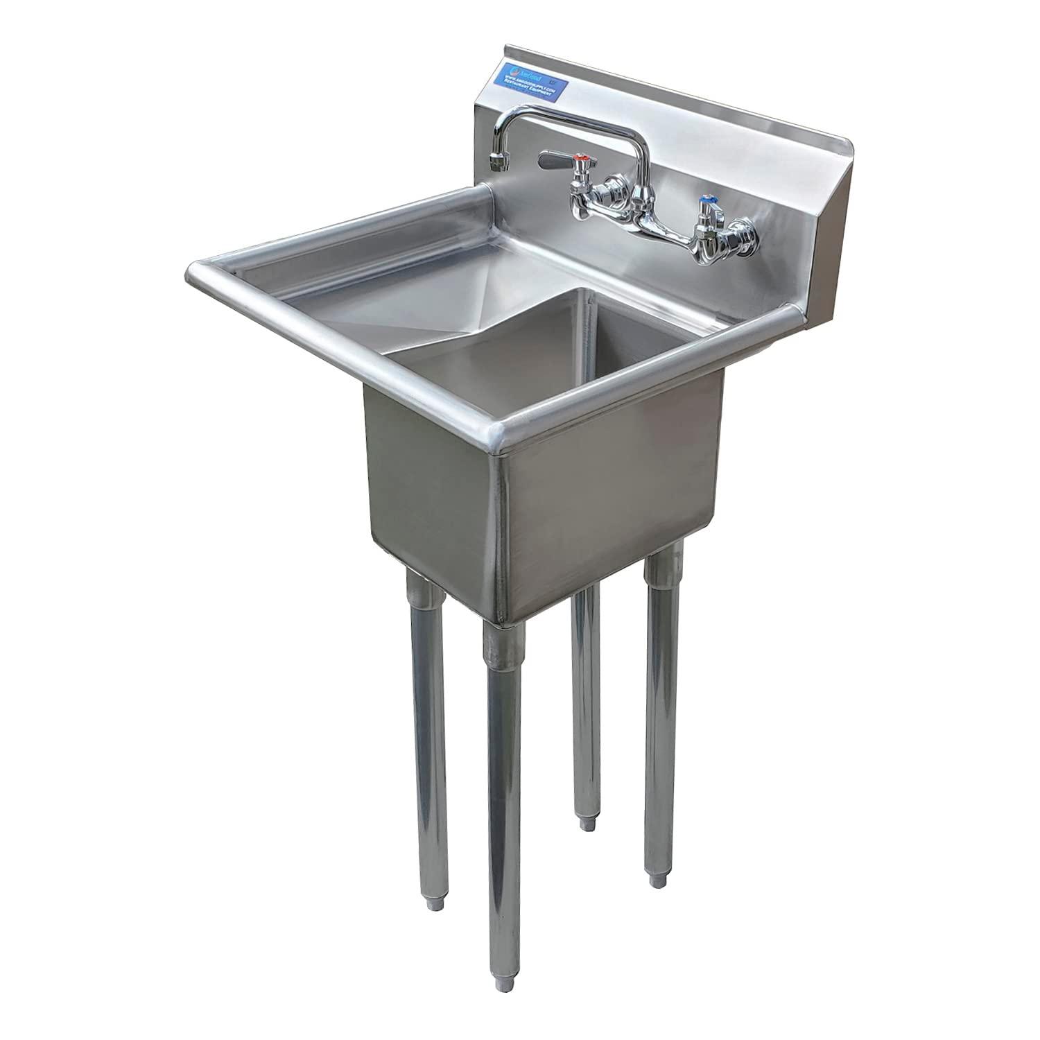 10″ x 14″ x 10″ with 10″ Left Drainboard with Faucet One Compartment Stainless Steel Commercial Kitchen Prep & Utility Sink | NSF