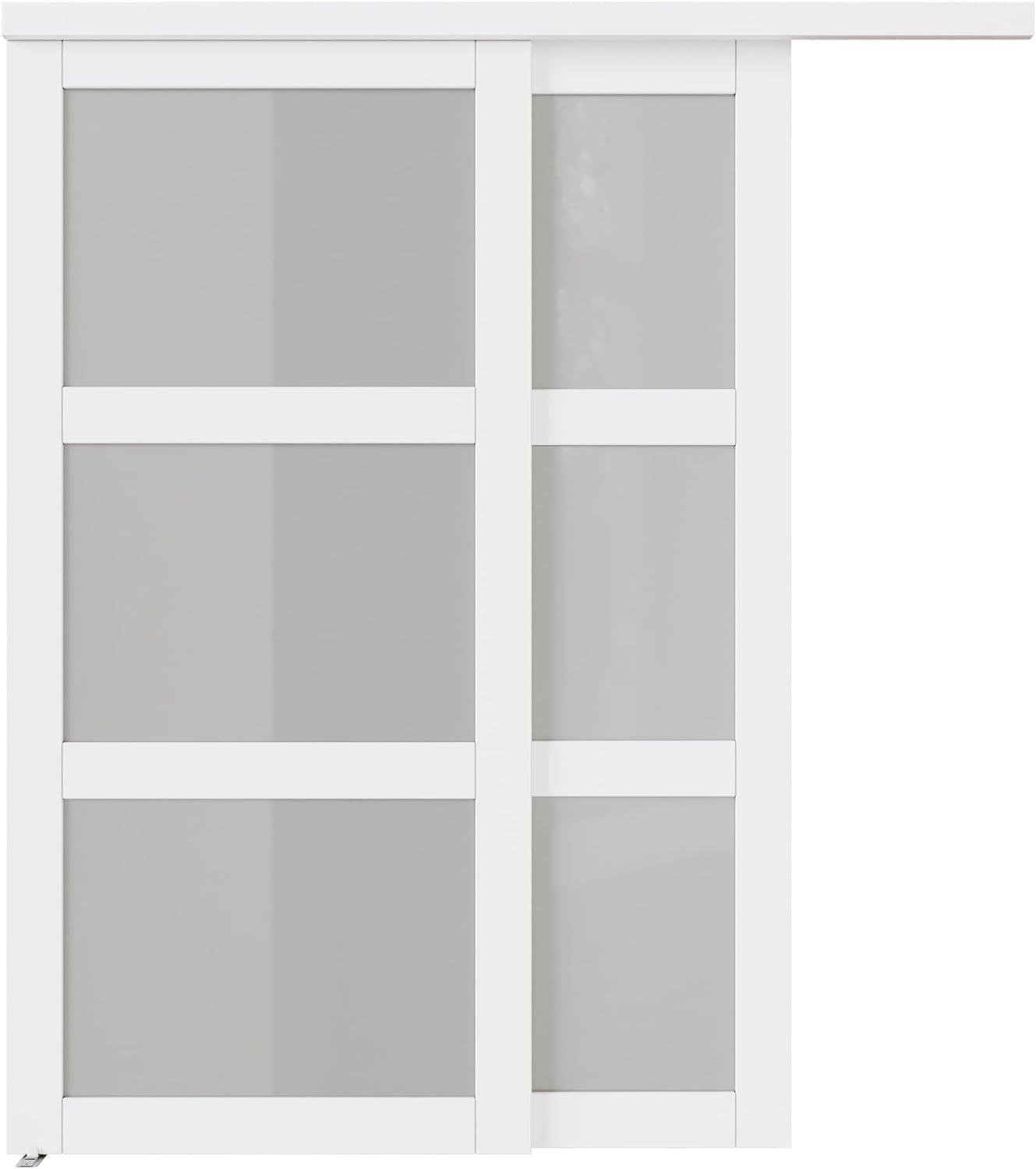 JUBEST 5-Lite Frosted Glass Sliding Closet Doors With Installation Hardware Kit