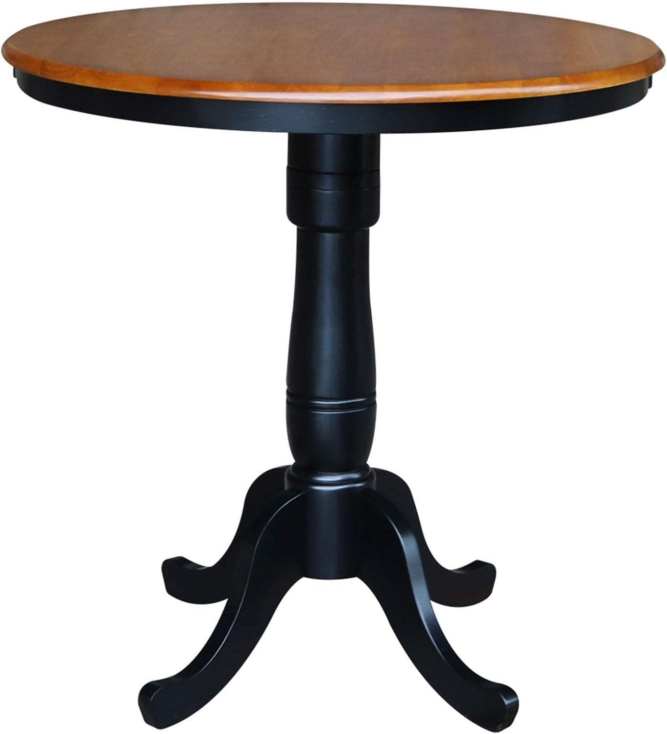 Transitional Round Cherry & Black Wood Extendable Counter Table