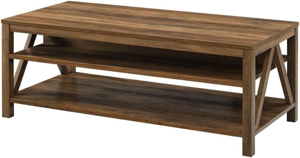 Walker Edison Modern Farmhouse A-Frame Wood Rectangle Coffee Table Living Room Ottoman Storage Shelf 48 Inch, Rustic Oak
