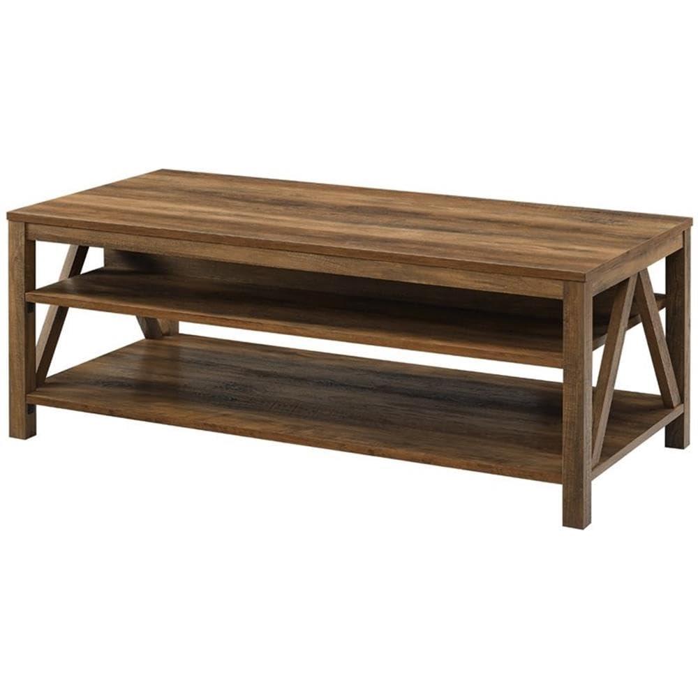 Walker Edison Modern Farmhouse A-Frame Wood Rectangle Coffee Table Living Room Ottoman Storage Shelf 48 Inch, Rustic Oak