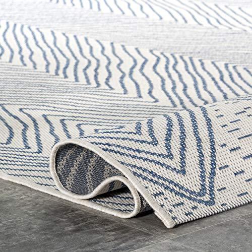 Dunham Abstract Indoor/Outdoor Area Rug for Living Room Patio Deck Front Porch Kitchen, Blue/Ivory