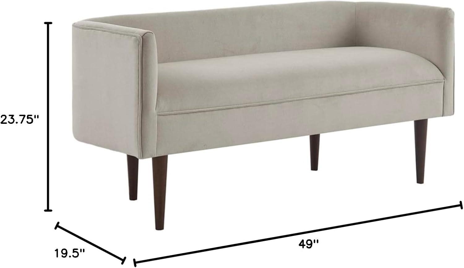 Cream Velvet Upholstered Bench with Solid Wood Legs