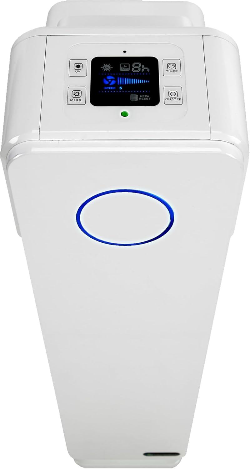 GermGuardian 5-In-1 HEPA Air Purifier for Home, Pet Air Purifier with HEPA Air Filter & UV-C Light, AC4300BPTCA, 743 Sq. Ft., 22'' Tower, Black