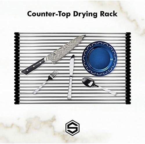 Strictly Sinks Stainless Steel Dish Drying Rack Polished Chrome Multipurpose Foldable Roll Up Rack