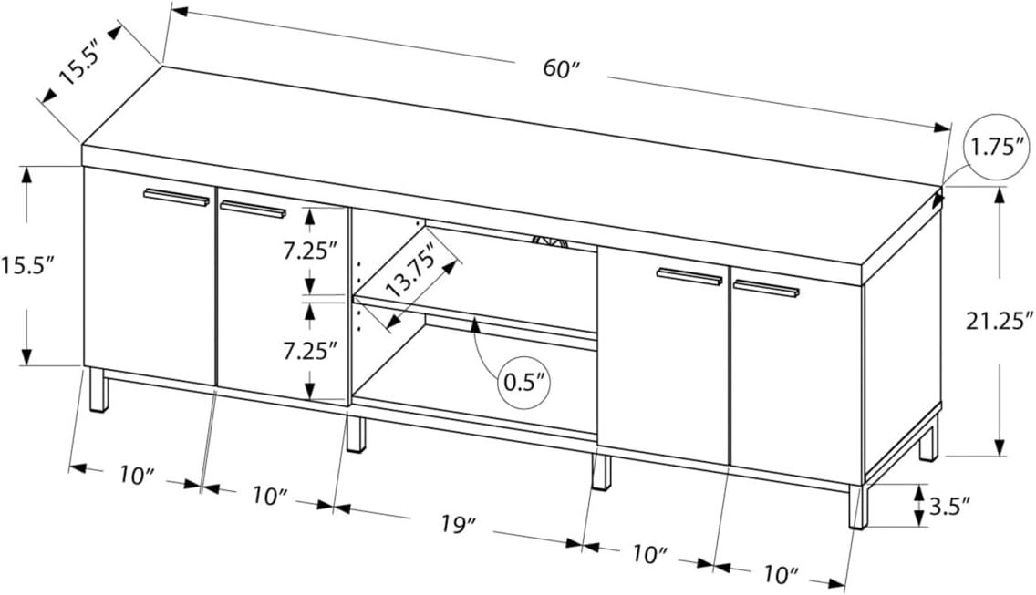 Monarch Specialties TV STAND - 60L / WHITE / GREY