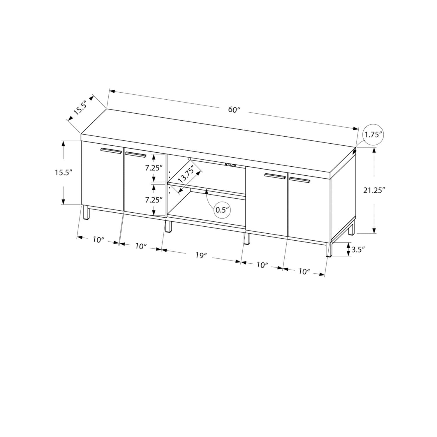 Monarch Specialties TV STAND - 60L / WHITE / GREY