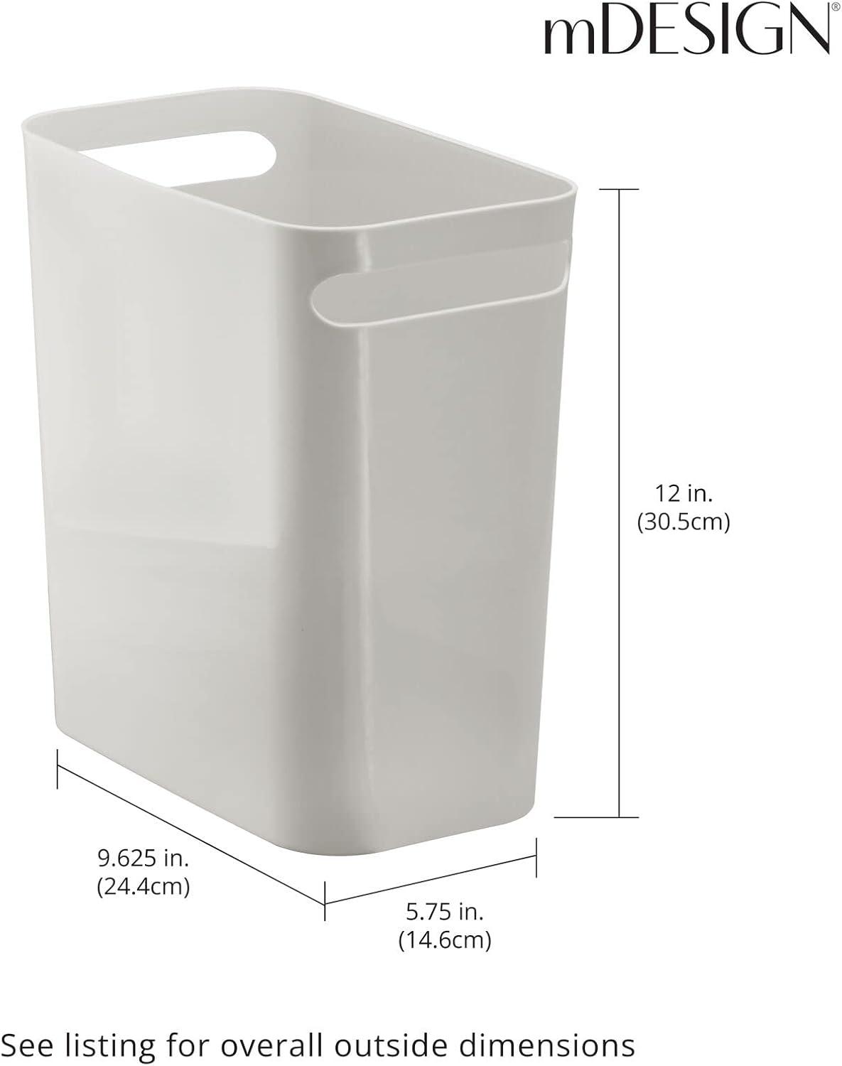 Light Gray Plastic Slim Rectangular Wastebasket with Handles