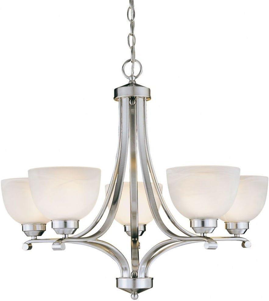 Elegant Empire 5-Light Chandelier in Brushed Nickel with Etched Marble Glass