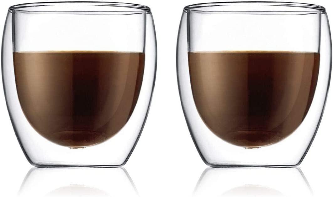 Clear Borosilicate Glass Double Wall Insulated 250 ml Cups - Set of 2