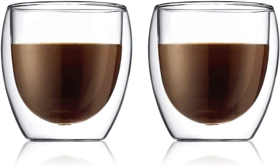 Clear Borosilicate Glass Double Wall Insulated 250 ml Cups - Set of 2