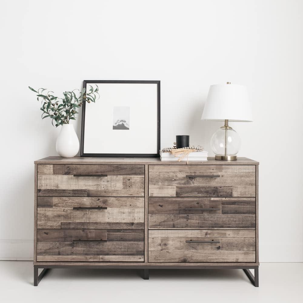 Neilsville Mid-Century 6-Drawer Dresser in Black and Gray