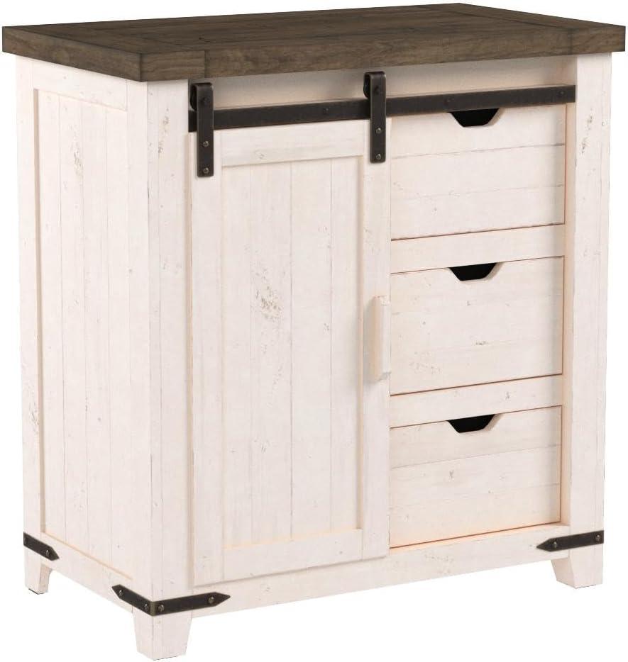 Vintage White Reclaimed Pine Barn Door Accent Cabinet with Adjustable Shelving