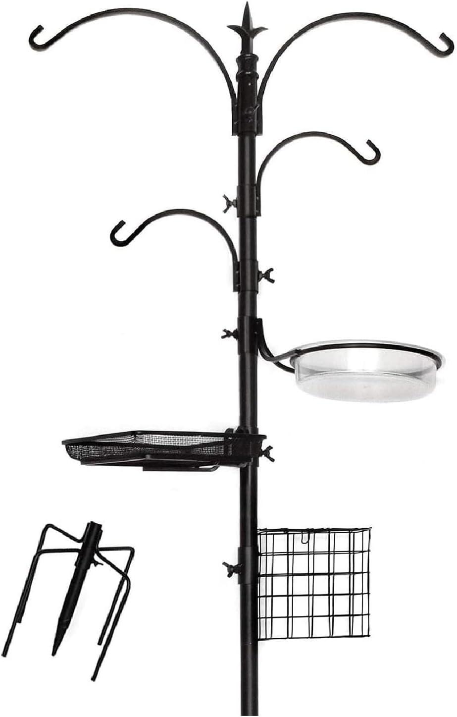 Ashman 92" Black Metal Bird Feeding Station with Multiple Hooks