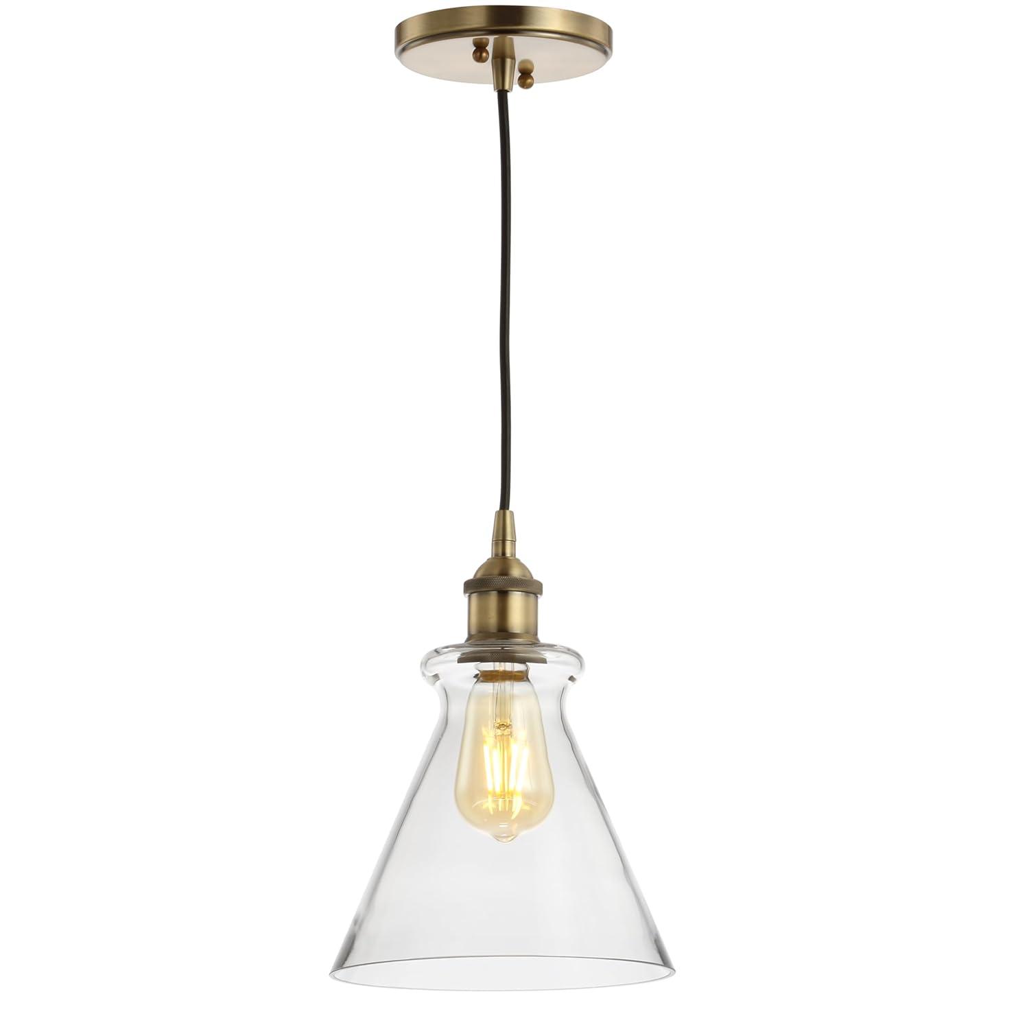 Goldwater 7.5" Adjustable Drop Metal/Glass LED Pendant, Brass Gold