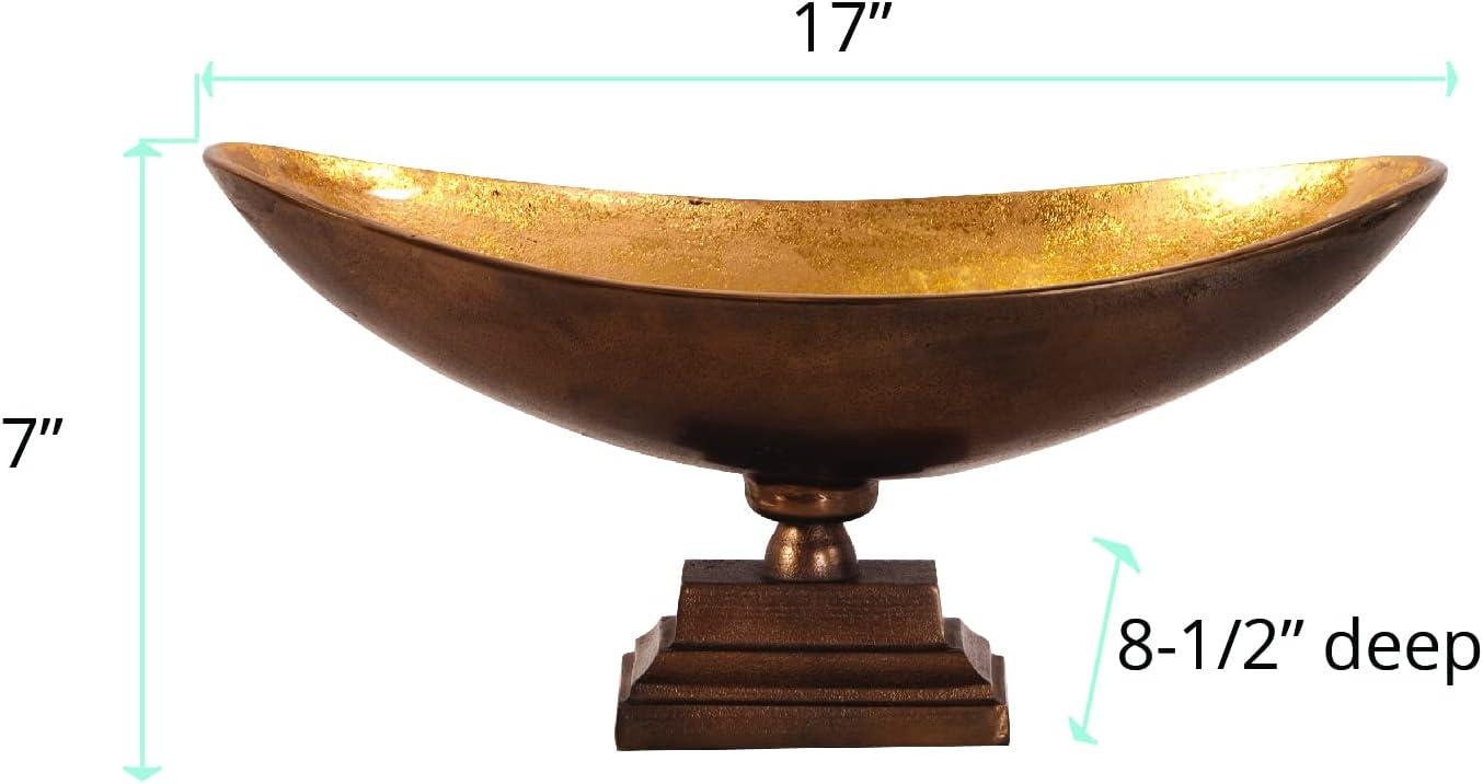 Large Bronze and Gold Handcrafted Metal Footed Bowl with Stand
