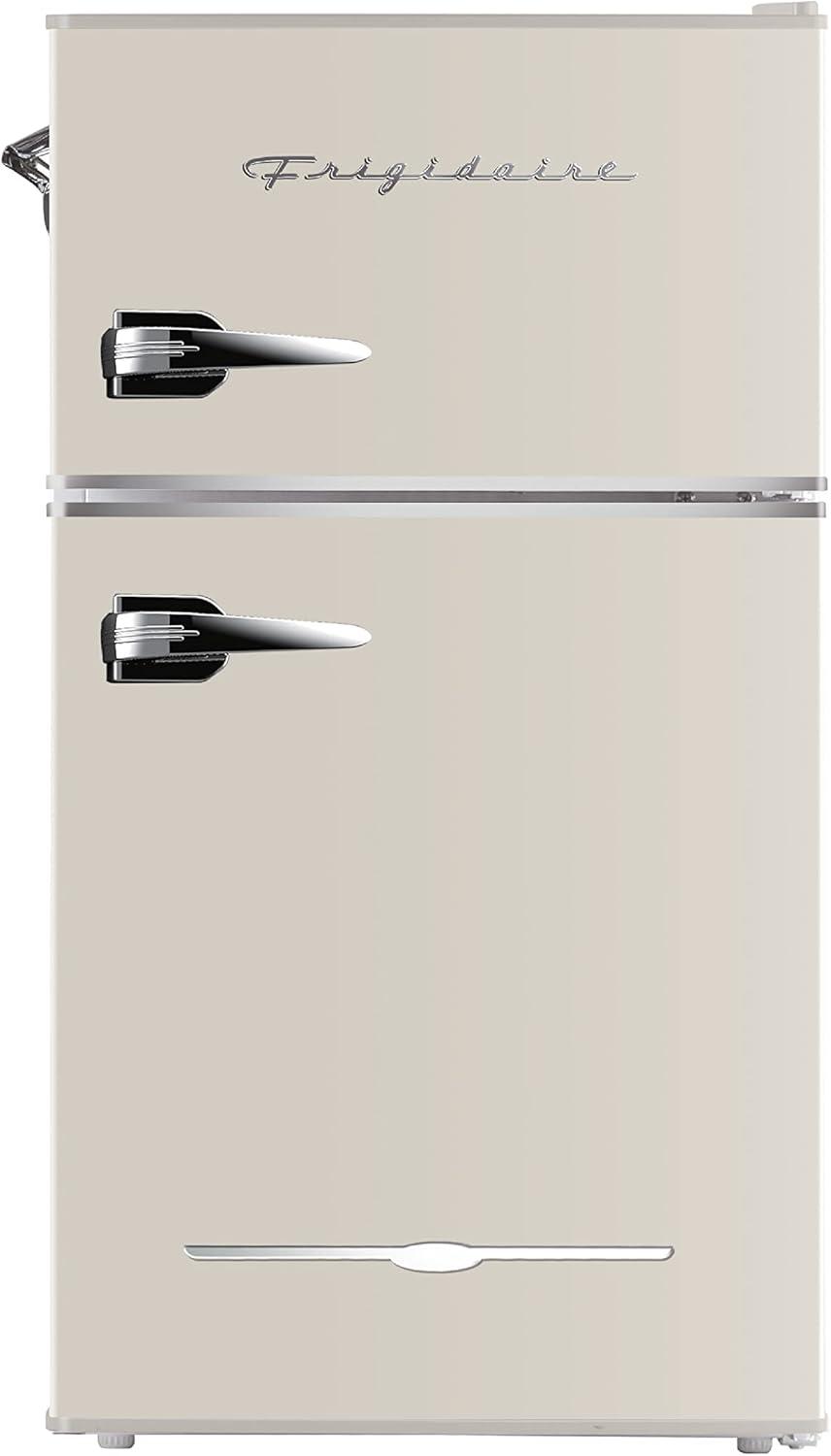 Frigidaire 3.2 cu ft 2 Door Retro Fridge w Side Bottle Opener Cream: Compact Mini Refrigerator, Model EFR840-CREAM
