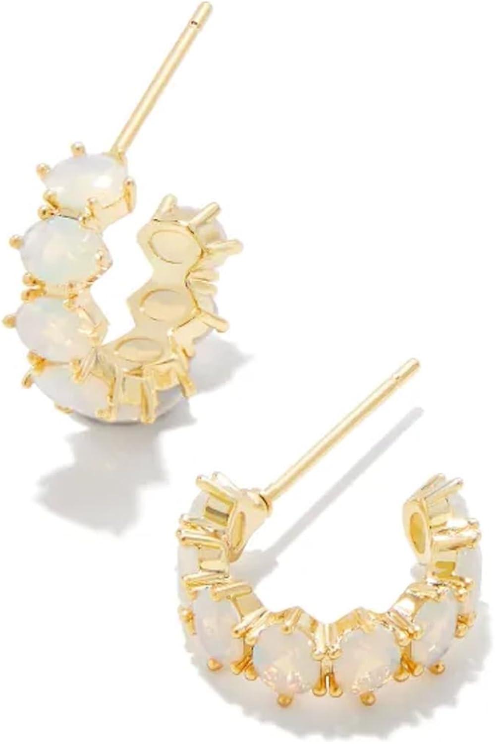 Gold-Plated Brass Huggie Earrings with Champagne Opal Crystals