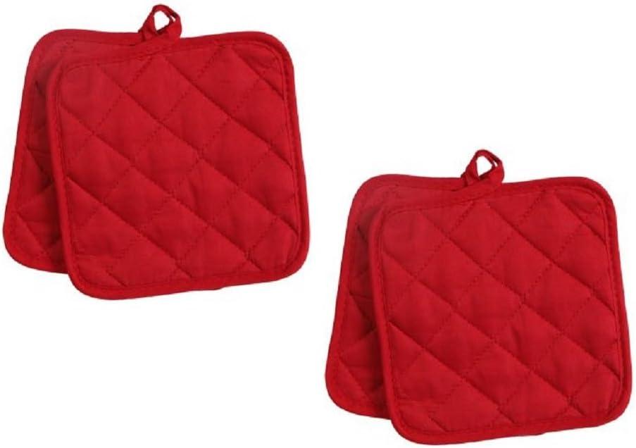 Set of Four Red Quilted Cotton Square Pot Holders