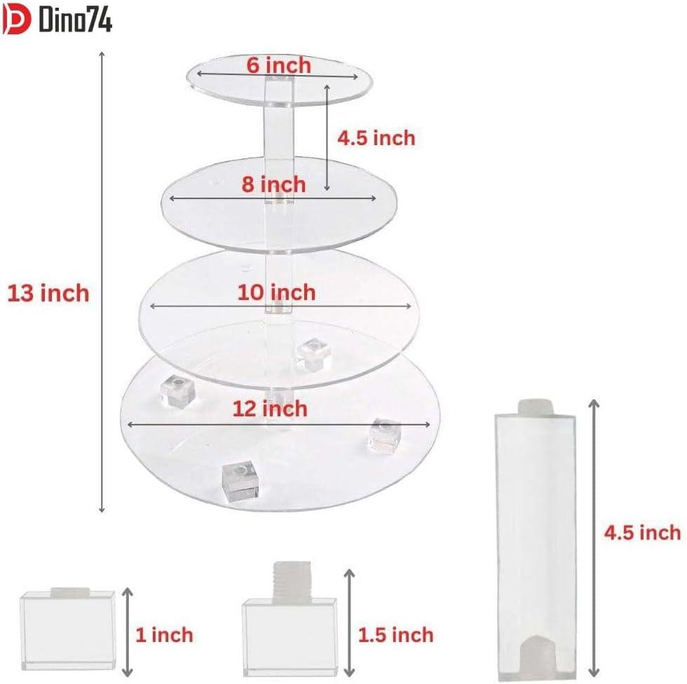 4 Piece Round Acrylic Cake Stand for Dessert Table, Clear Risers for Weddings, Birthday Parties, and Candy Bar (4 Sizes)