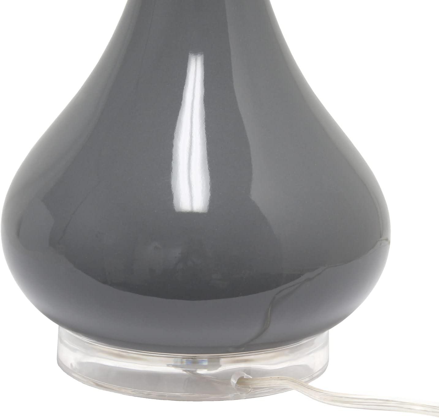 Gray Ceramic Teardrop Table Lamp with White Cotton Shade