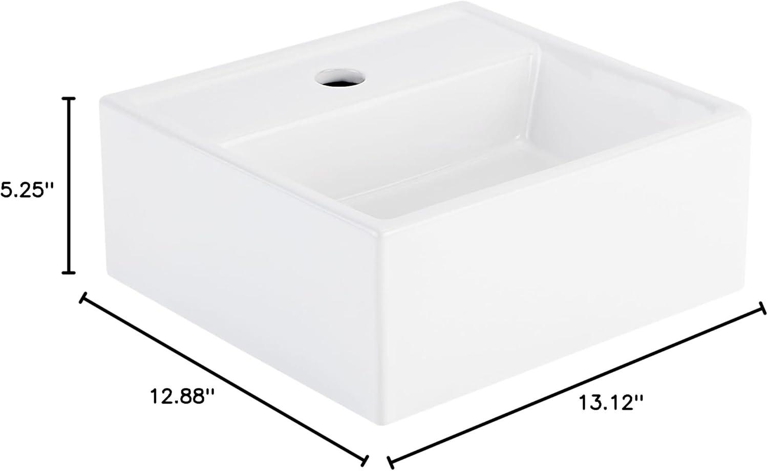 13" Kaisy White Porcelain Specialty Wall Mount Bathroom Sink with Overflow