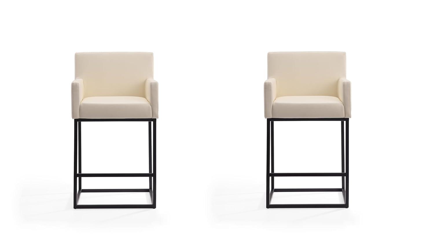 Manhattan Comfort Ambassador Metal Counter Height Barstool Cream: Upholstered, No Assembly, Faux Leather