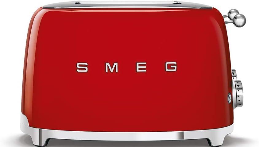 Smeg 50's Style Retro Aesthetic 4 Slice Toaster 6 Presets Extra Wide Slots Red TSF03RDUS