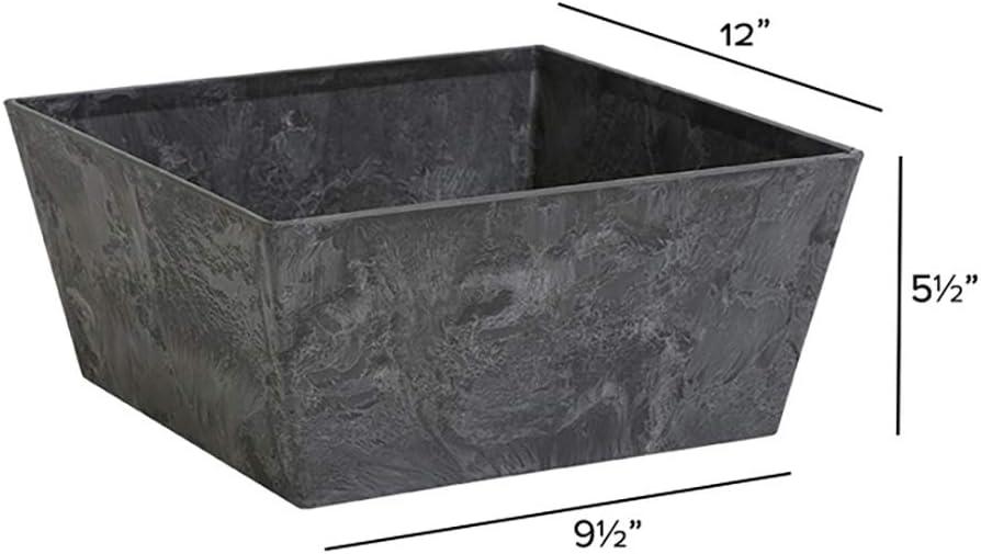 Drevy Ella Low Square Planter, 12-Inch, Black