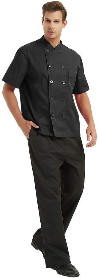 Unisex Black Short Sleeve Chef Coat with Mandarin Collar