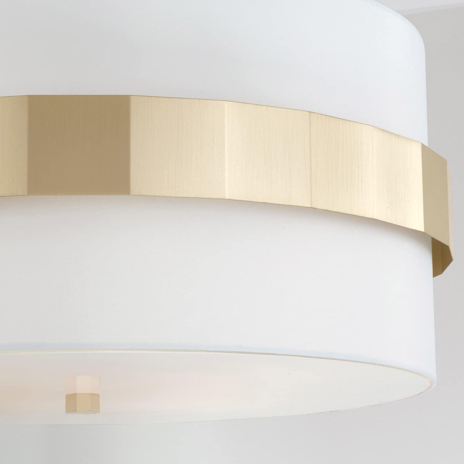 Elegant Soft Gold Drum Pendant with White Fabric Shade