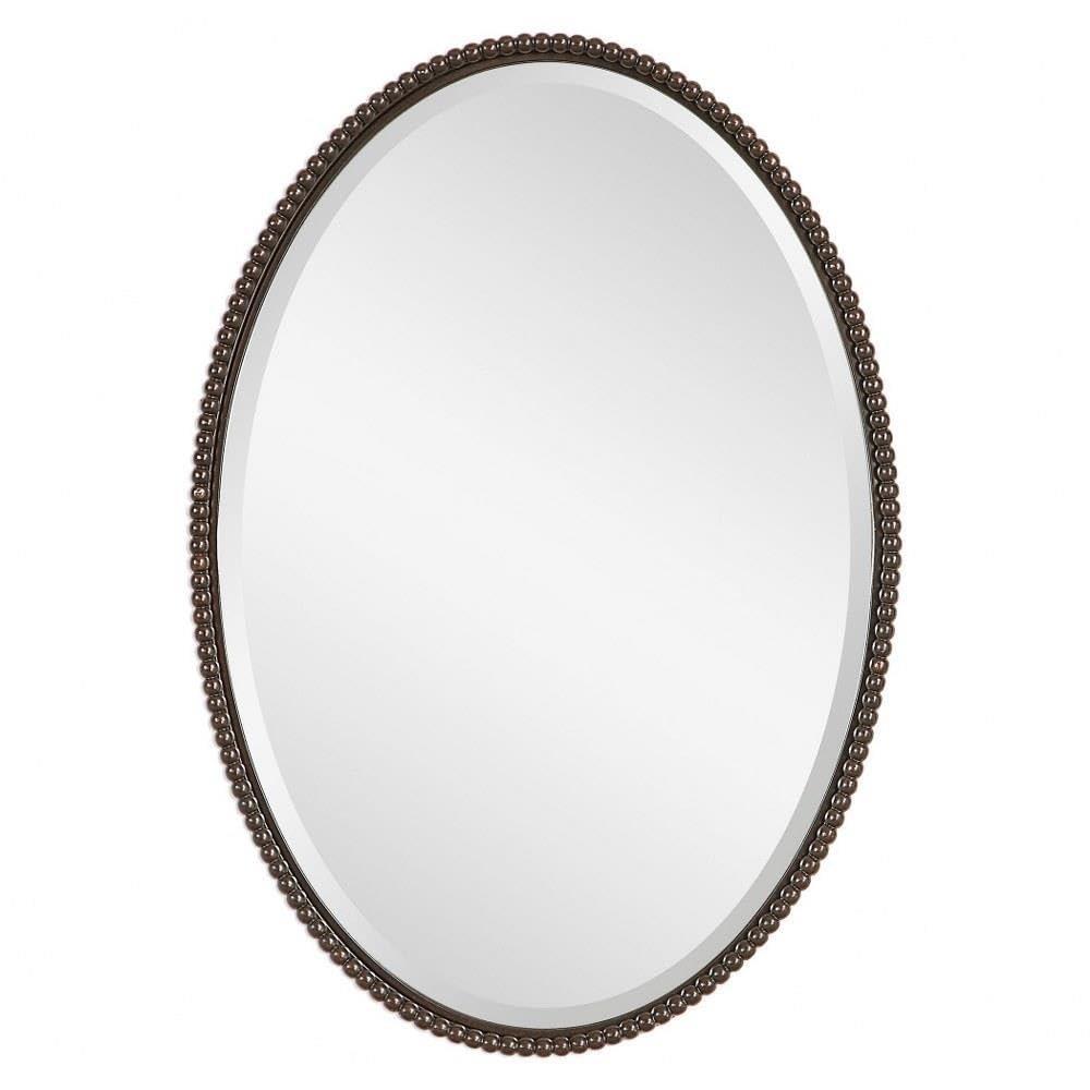 Uttermost Oval Vanity Decorative Wall Mirror Vintage Brown Beveled Oil Rubbed Bronze Beaded Frame 22" Wide for Bathroom Bedroom