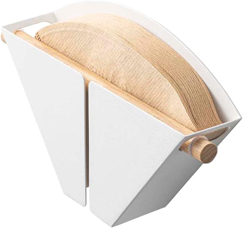 White Steel and Wood Magnetic Coffee Filter Holder