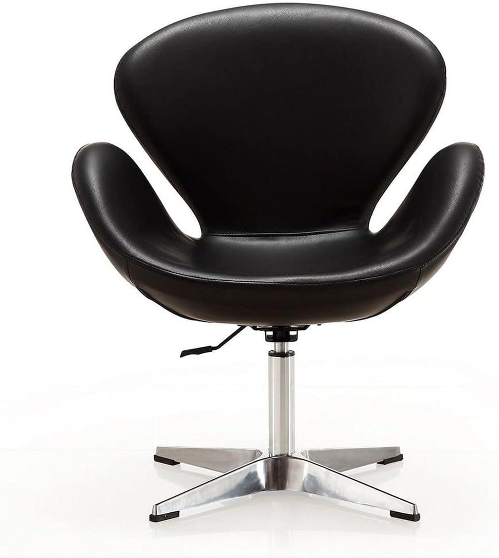 Set of 2 Raspberry Faux Leather Adjustable Swivel Chairs Black - Manhattan Comfort: Retro Chic, Steel Cross Legs