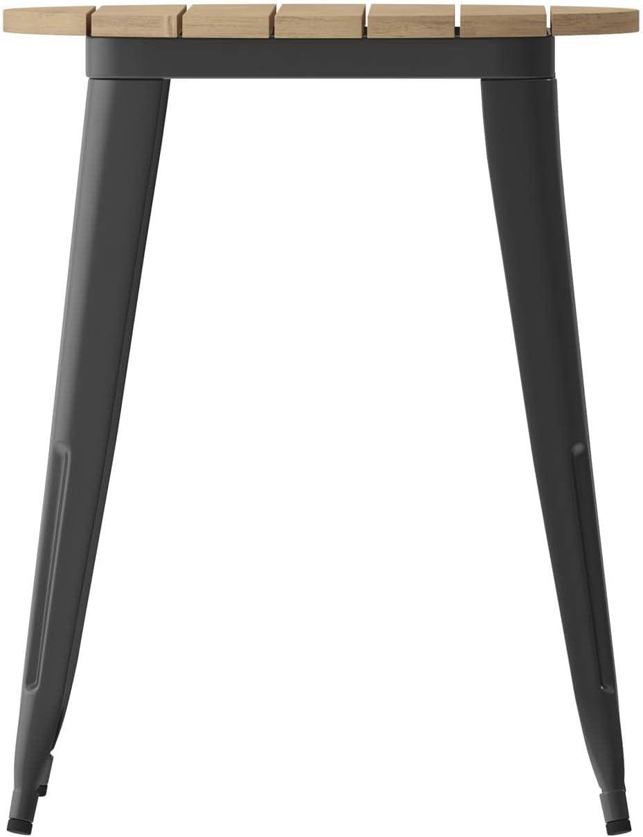 Flash Furniture Declan Commercial Grade Indoor/Outdoor Dining Table, 23.75" Round All Weather Brown Poly Resin Top with Black Steel Base