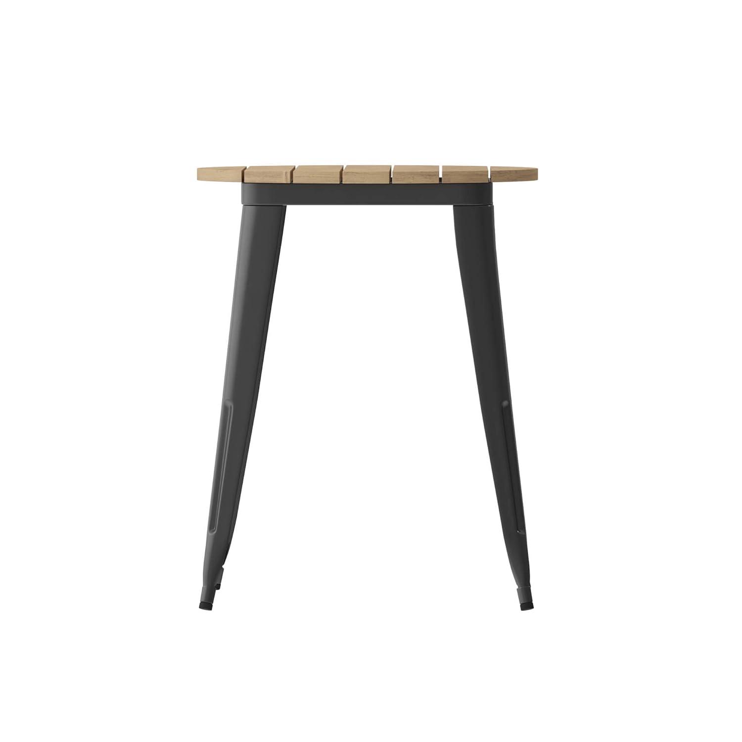 Flash Furniture Declan Commercial Grade Indoor/Outdoor Dining Table, 23.75" Round All Weather Brown Poly Resin Top with Black Steel Base